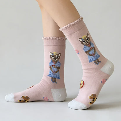Plusock Cute Cat Flower Quarter Socks(3 Pairs) - image 1