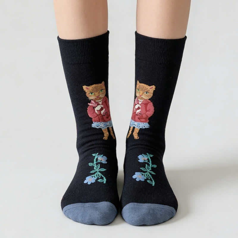 Plusock Cute Cat Flower Quarter Socks(3 Pairs) - image 2
