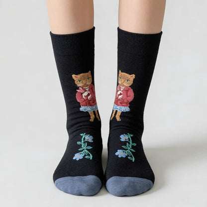 Plusock Cute Cat Flower Quarter Socks(3 Pairs) - image 2