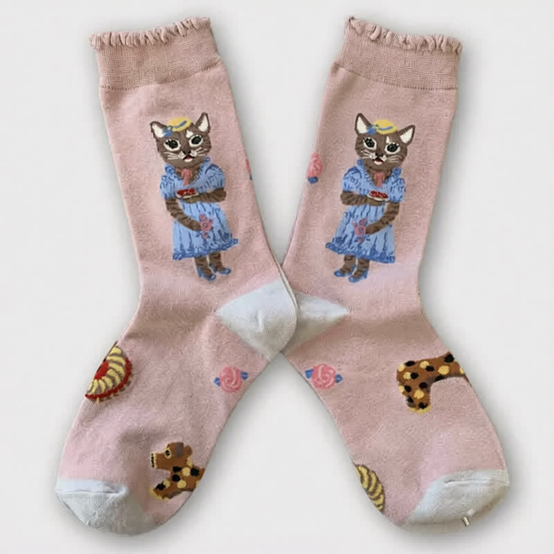 Plusock Cute Cat Flower Quarter Socks(3 Pairs) - image 4