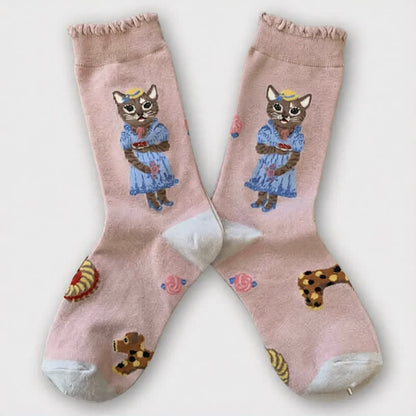 Plusock Cute Cat Flower Quarter Socks(3 Pairs) - image 4