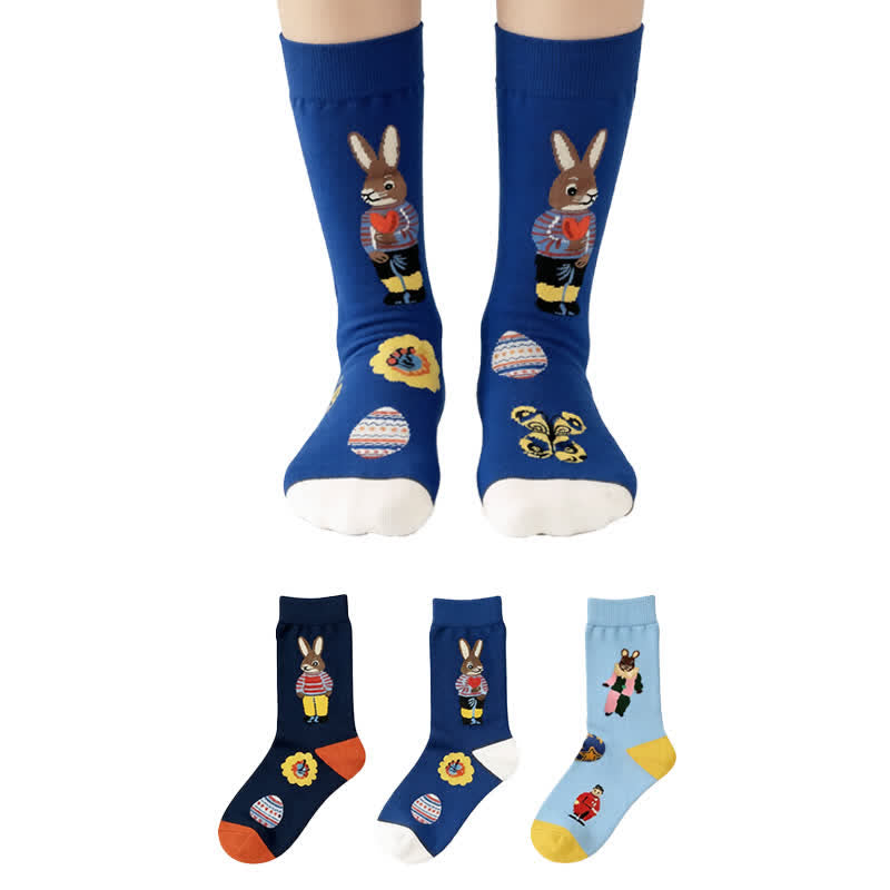 Plusock Playful Easter Rabbit Quarter Socks (3 Pairs) - Multicolor - EU36-40(US3-7) - image 0