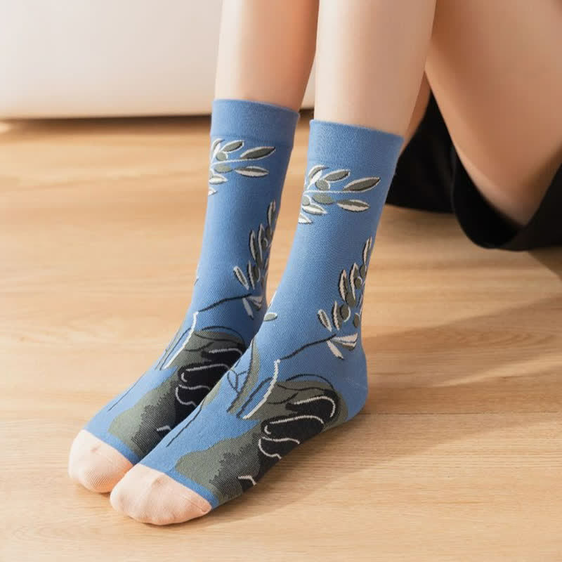 Plusock Vintage Floral Ribbed Quarter Socks(4 Pairs) - image 6