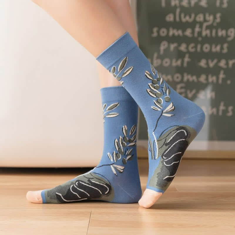 Plusock Vintage Floral Ribbed Quarter Socks(4 Pairs) - image 5