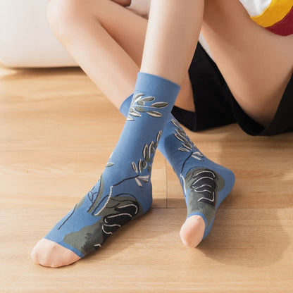 Plusock Vintage Floral Ribbed Quarter Socks(4 Pairs) - image 1