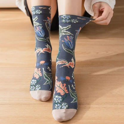 Plusock Vintage Floral Ribbed Quarter Socks(4 Pairs) - image 2