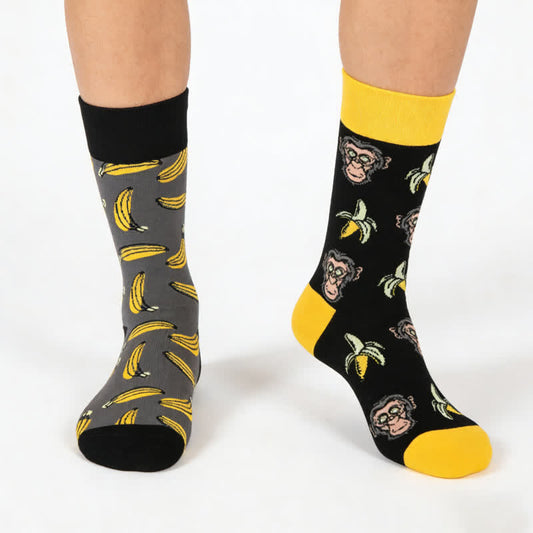 Plusock Playful Banana Monkey Quarter Socks - Black - EU36-43(US3-9) - image 0