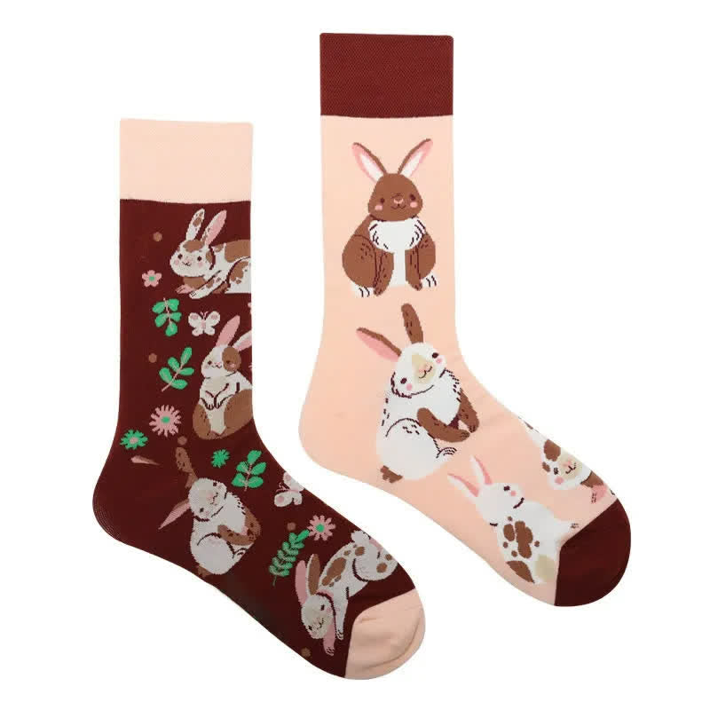 Plusock Cute Floral Rabbit Quarter Socks - image 1