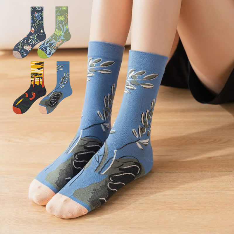 Plusock Vintage Floral Ribbed Quarter Socks(4 Pairs) - Multicolor - EU36-43(US3-9) - image 0
