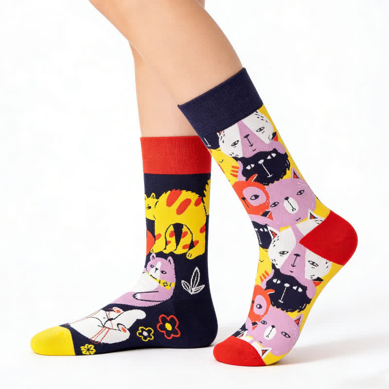 Plusock Fun Cat Cartoon Quarter Socks - Purple - EU36-43(US3-9) - image 0