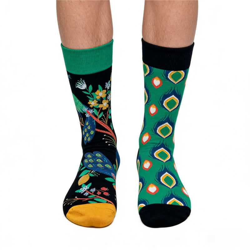 Plusock Flower Peacock Quarter Socks - Green - EU36-43(US3-9) - image 0