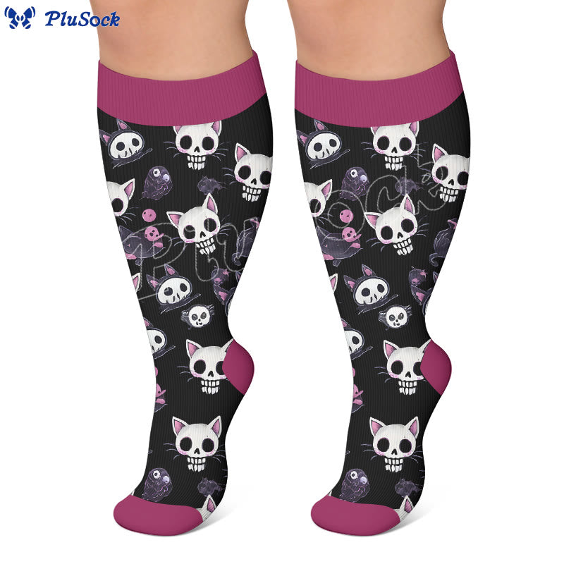Plusock Plus Size Skull Friendship Print Compression Socks - image 2