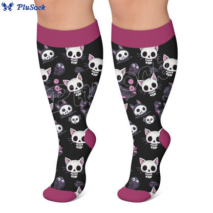 Plusock Plus Size Skull Friendship Print Compression Socks - image 2