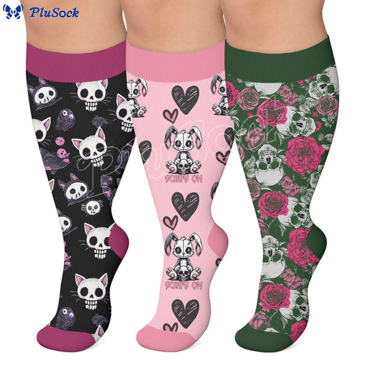 Plusock Plus Size Skull Friendship Print Compression Socks - image 0