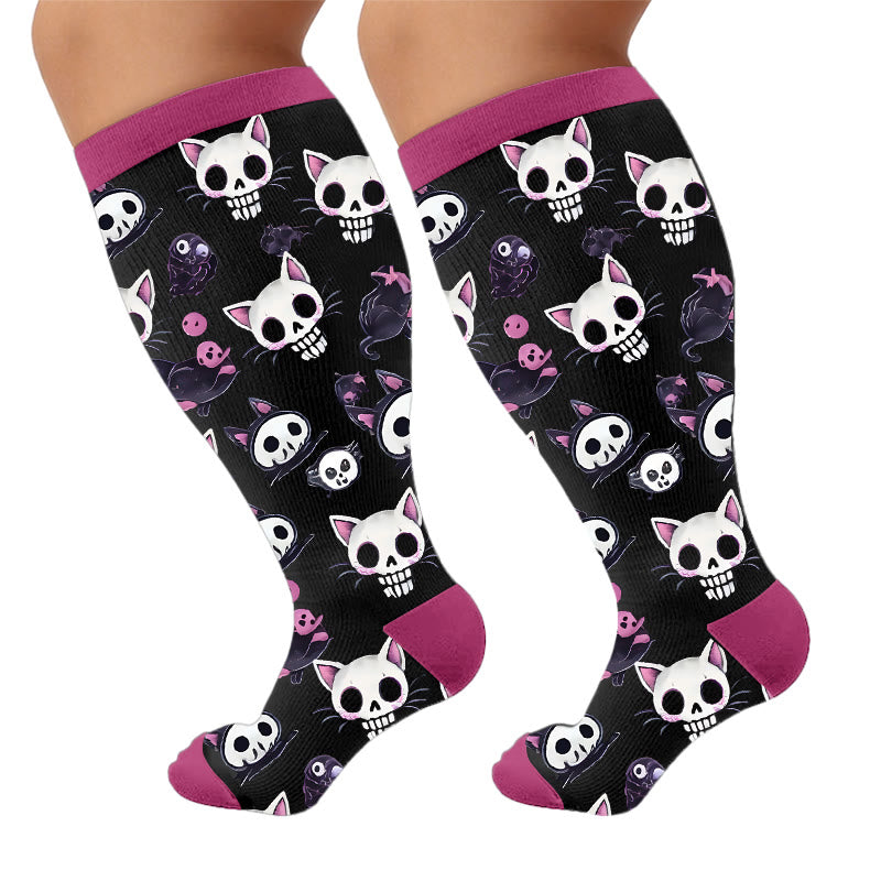 Plusock Plus Size Skull Friendship Print Compression Socks - Rose Red(1 Pair) - 4XL - image 5