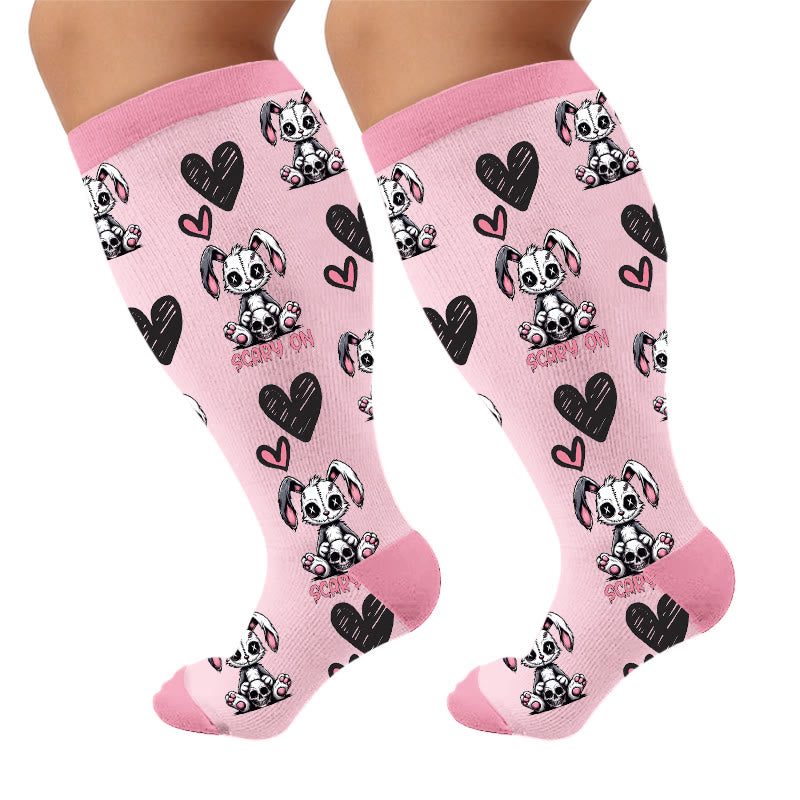 Plusock Plus Size Skull Friendship Print Compression Socks - Pink(1 Pair) - 4XL - image 6