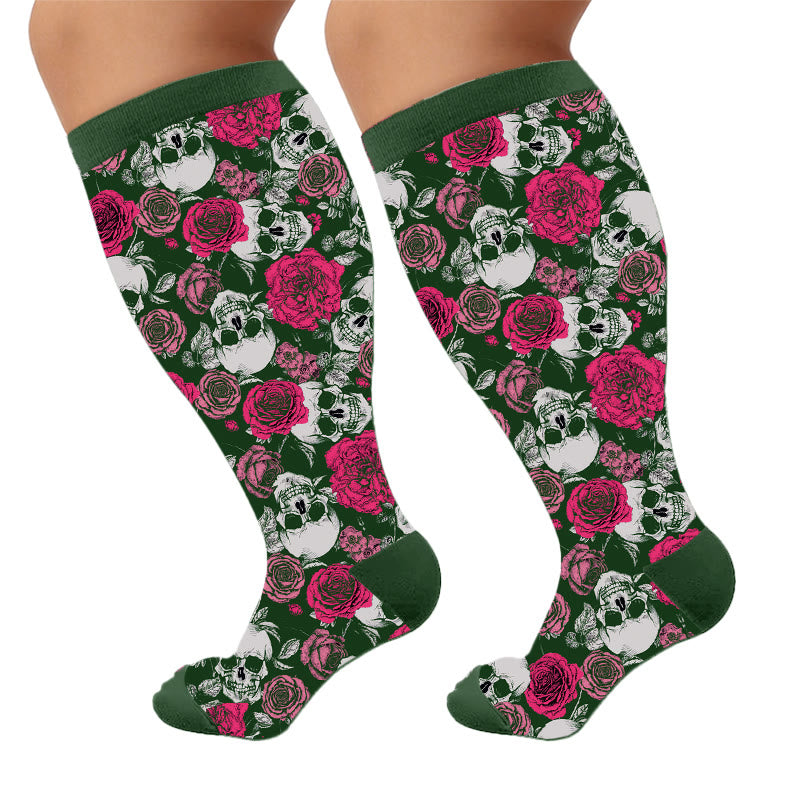 Plusock Plus Size Skull Friendship Print Compression Socks - Green(1 Pair) - 4XL - image 7