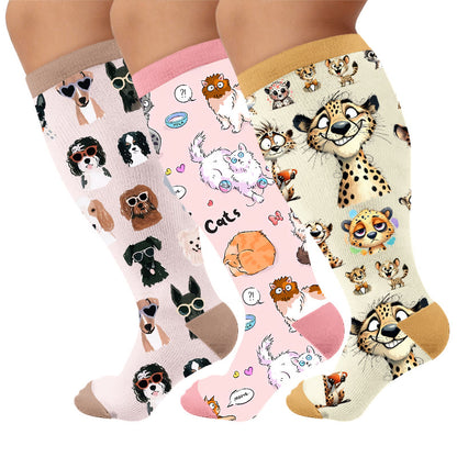 Plusock Plus Size Pet Carnival Compression Socks - Multicolor(3 Pairs) - 4XL - image 1