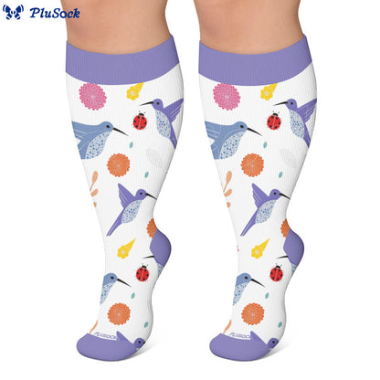Plusock Plus Size Hummingbird Floral Compression Socks - image 3