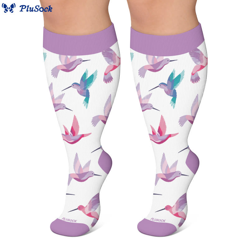 Plusock Plus Size Hummingbird Floral Compression Socks - image 2