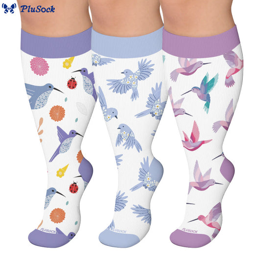 Plusock Plus Size Hummingbird Floral Compression Socks - image 0