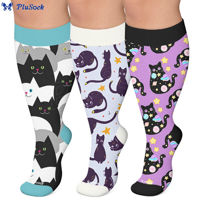 Plusock Plus Size Dreamy Galaxy Cat Compression Socks - image 0