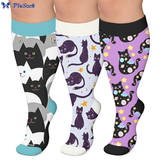 Plusock Plus Size Dreamy Galaxy Cat Compression Socks - image 0