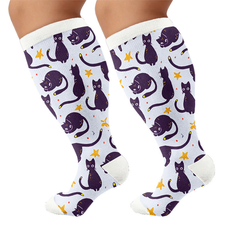 Plusock Plus Size Dreamy Galaxy Cat Compression Socks - Blue(1 Pair) - 4XL - image 6