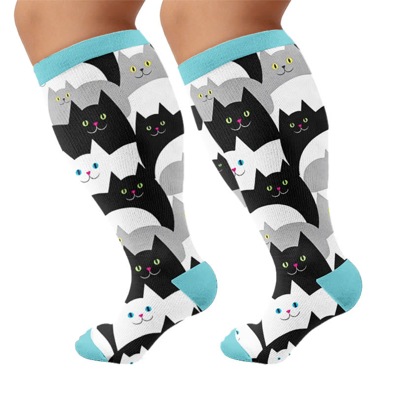 Plusock Plus Size Dreamy Galaxy Cat Compression Socks - Grey(1 Pair) - 4XL - image 5