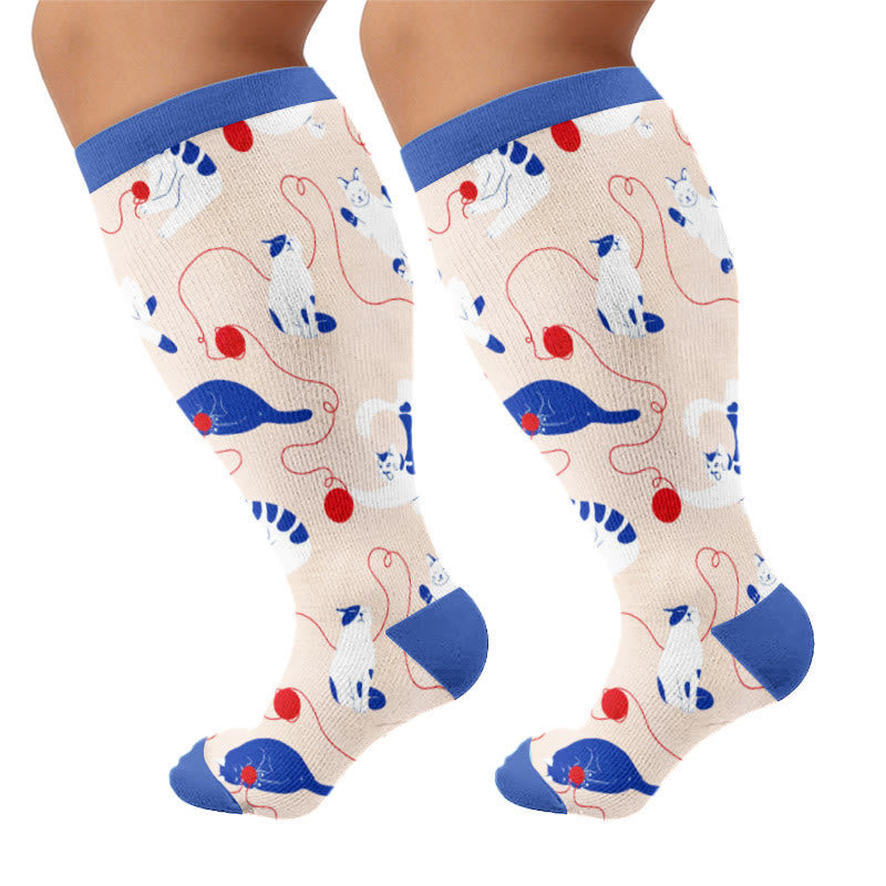 Plusock Plus Size Charming Cat Compression Socks - Pink(1 Pair) - 4XL - image 7