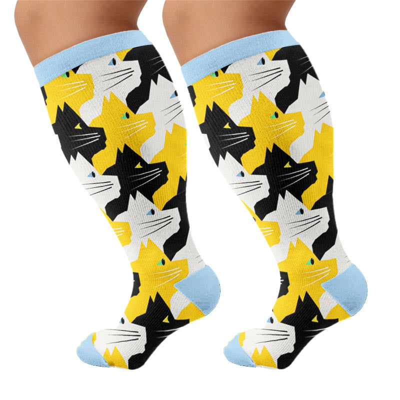 Plusock Plus Size Charming Cat Compression Socks - Yellow(1 Pair) - 4XL - image 5