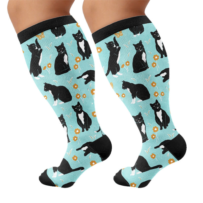 Plusock Plus Size Charming Cat Compression Socks - Green(1 Pair) - 4XL - image 6