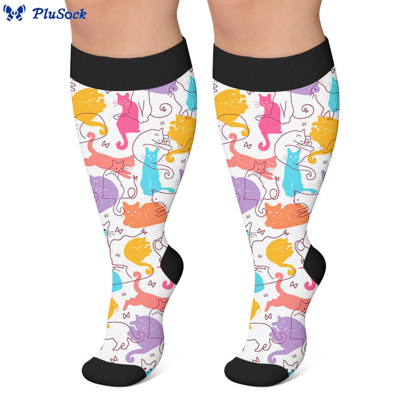Plusock Plus Size Artistic Cat Print Compression Socks - image 2