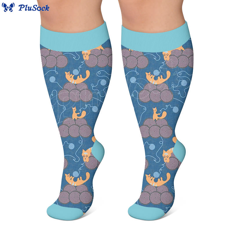 Plusock Plus Size Artistic Cat Print Compression Socks - image 3