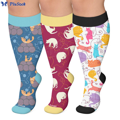 Plusock Plus Size Artistic Cat Print Compression Socks - image 0