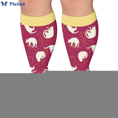 Plusock Plus Size Artistic Cat Print Compression Socks - image 4