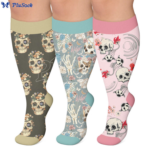 Plusock Plus Size Skull Floral Compression Socks - image 0
