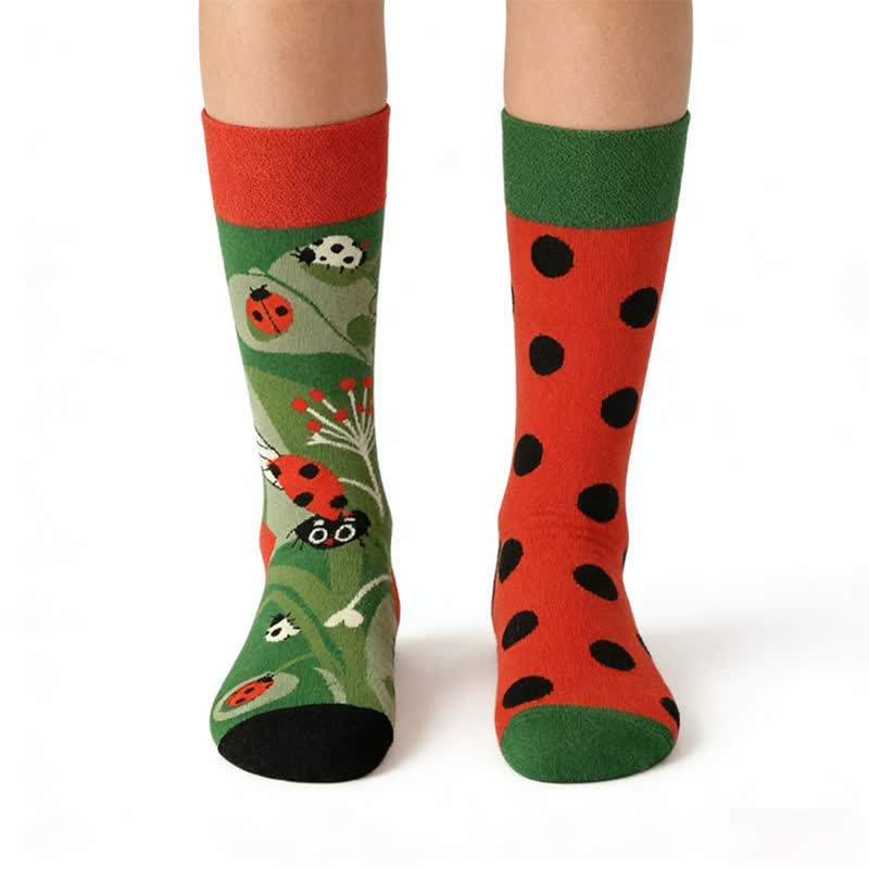Plusock Ladybug Polka Dots Quarter Socks - Green - EU36-43(US3-9) - image 0