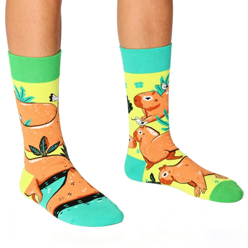 Plusock Capybara Print Quarter Socks - Green - EU36-43(US3-9) - image 0