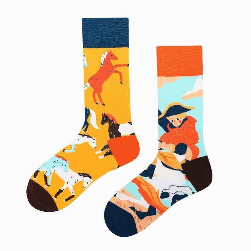 Plusock Playful Horse Quarter Socks - Orange - EU36-43(US3-9) - image 1