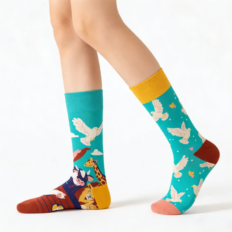 Plusock Playful Animal Cartoon Quarter Socks - Green - EU36-43(US3-9) - image 0