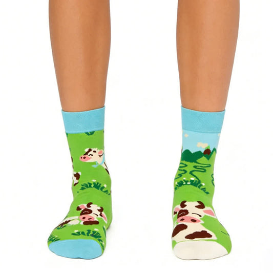 Plusock Grassland Cow Quarter Socks - Green - EU36-43(US3-9) - image 0