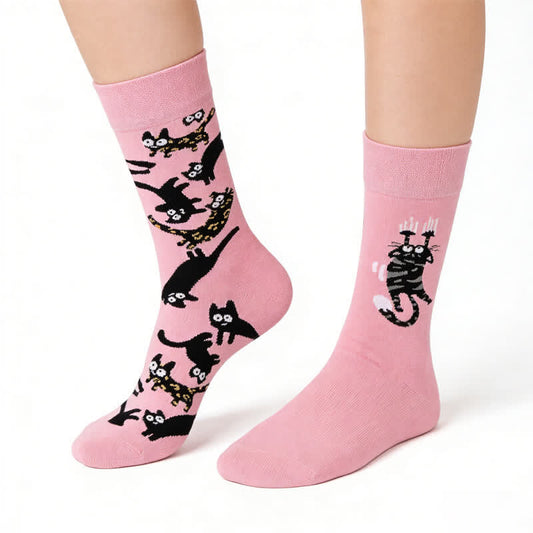 Plusock Cute Cartoon Cat Quarter Socks - Pink - EU36-43(US3-9) - image 0