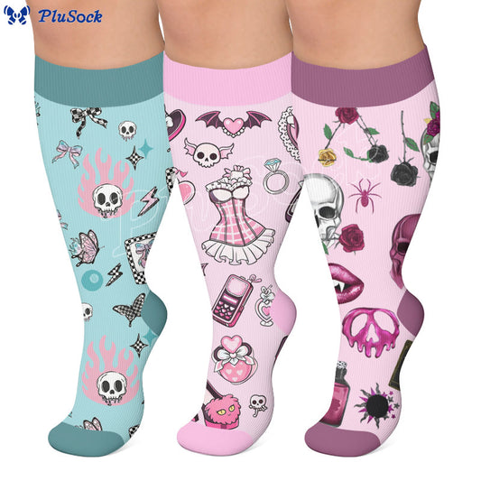 Plusock Plus Size Pink Skull Compression Socks - image 0