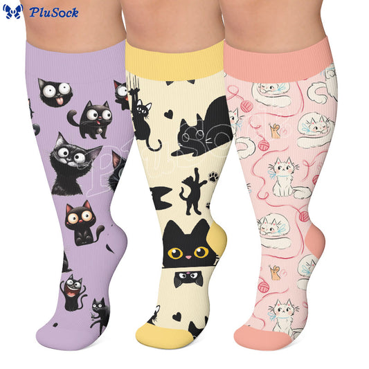 Plusock Plus Size Black Cat Compression Socks - image 0