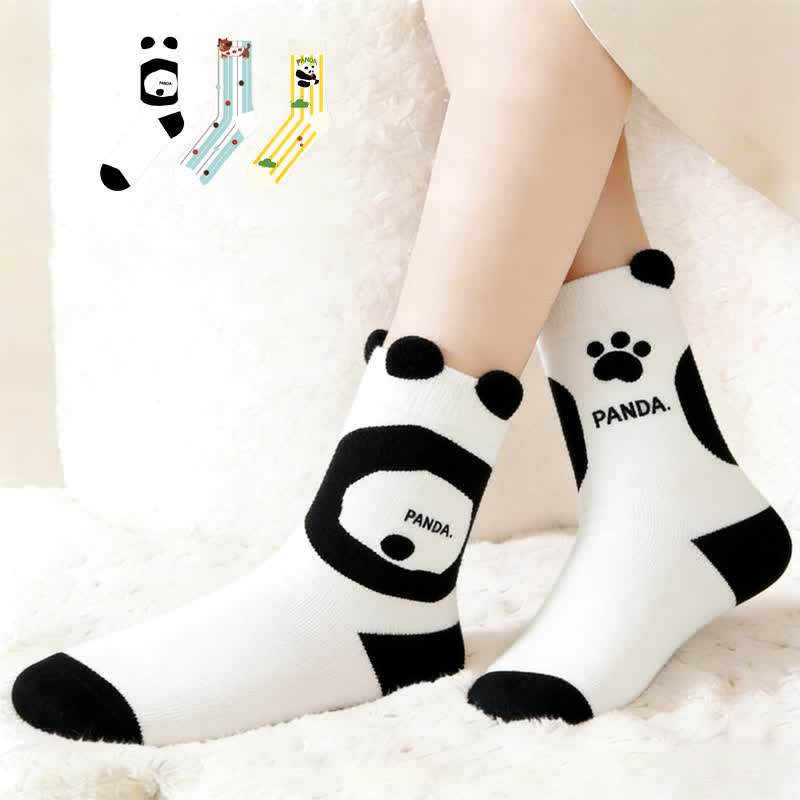 Plusock Cute Panda Cartoon Quarter Socks(3 Pairs) - Multicolor - EU36-43(US3-9) - image 0