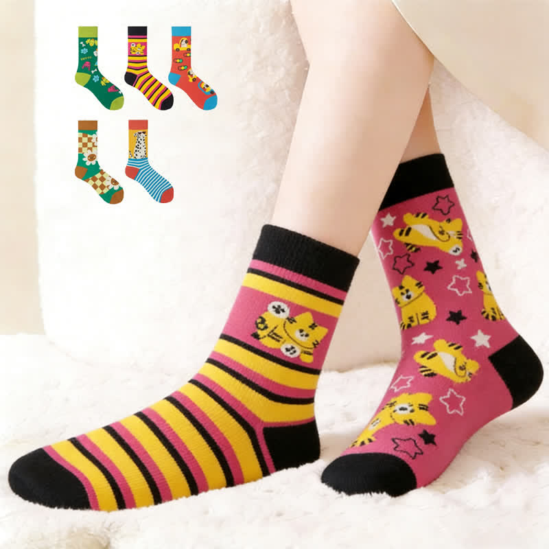 Plusock Colorful Cartoon Striped Quarter Socks(5 Pairs) - Multicolor - EU38-43(US5-9) - image 0