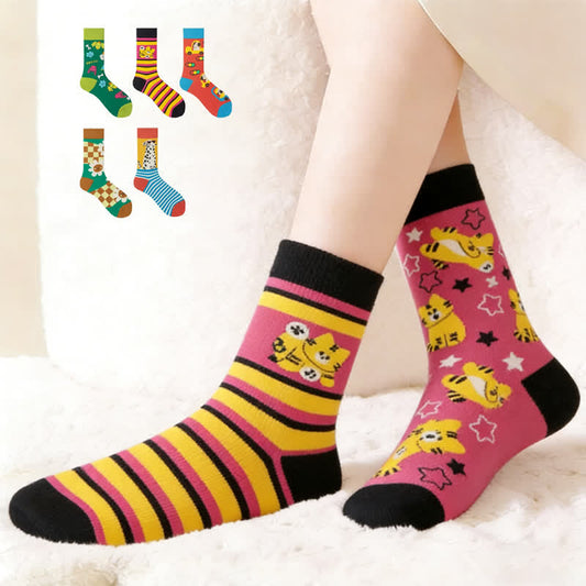 Plusock Colorful Cartoon Striped Quarter Socks(5 Pairs) - Multicolor - EU38-43(US5-9) - image 0