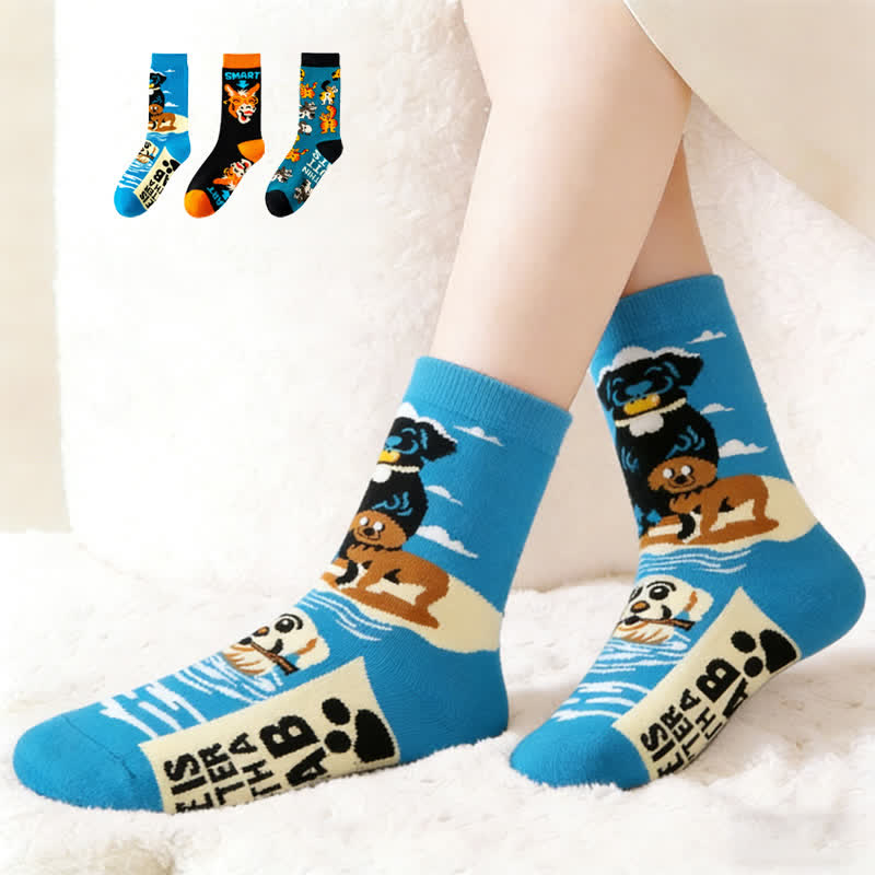 Plusock Funny Animal Pattern Quarter Socks(3 Pairs) - Multicolor - EU38-45(US5-11) - image 0
