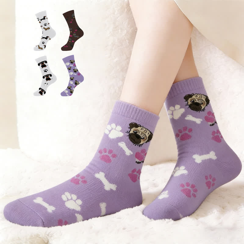 Plusock Cute Dog Print Quarter Socks(4 Pairs) - Multicolor - EU36-43(US3-9) - image 0